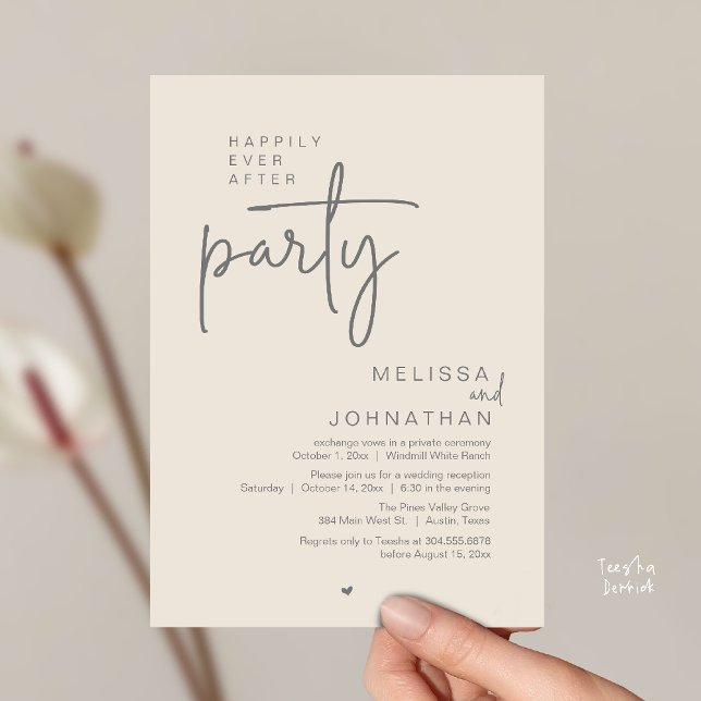 Happily Ever After Party, Modern Wedding Reception Invitation (Happily Ever After Party, Modern Wedding Reception Invitation Card in Cream Grey)