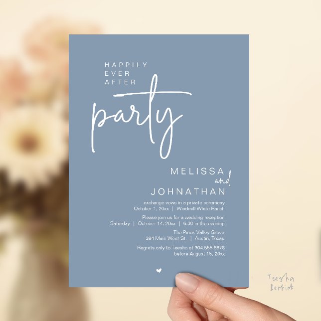 Happily Ever After Party, Modern Wedding Reception Invitation (Happily Ever After Party, Modern Wedding Reception Invitation Card in dusty blue)