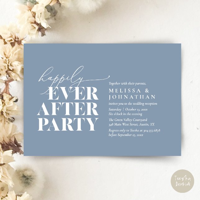 Happily Ever After Party, Modern Wedding Reception Invitation (Happily Ever After Party, Modern Wedding Reception Dinner Invitation Card pdf Dusty Blue)