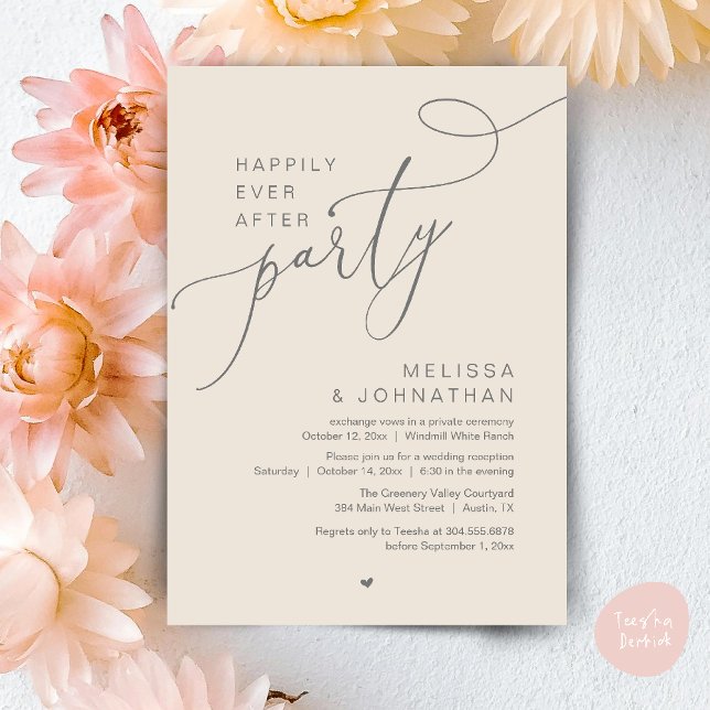 Happily Ever After Party Modern Wedding Reception Invitation (Happily Ever After Party Modern Wedding Reception Dinner Brunch Lunch Invites card PDF Cream Grey)
