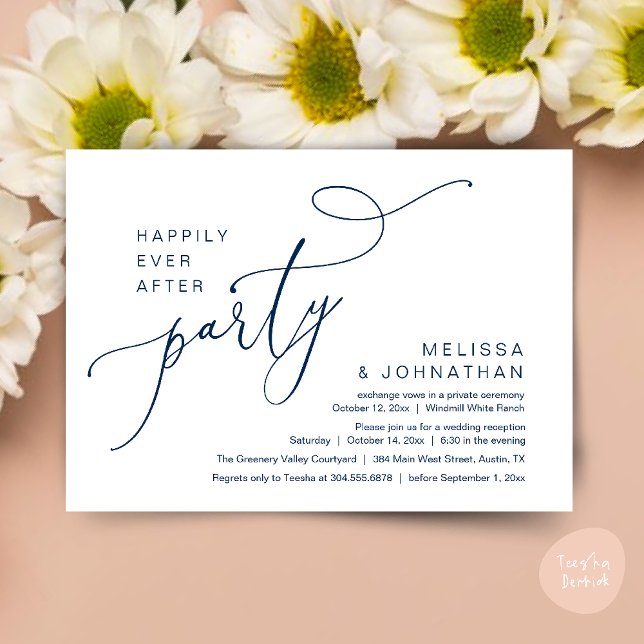 Happily Ever After Party Modern Wedding Reception Invitation (Happily Ever After Party Modern Wedding Reception Dinner Brunch Lunch Invites card PDF Navy Blue)