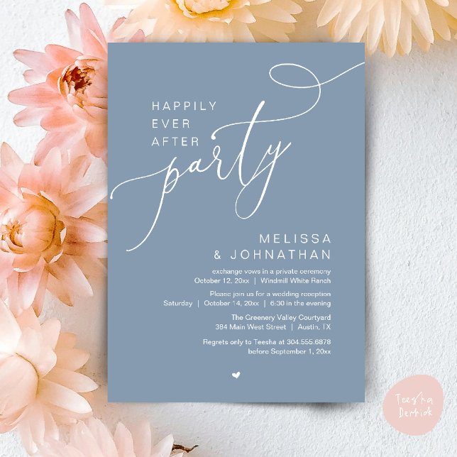 Happily Ever After Party Modern Wedding Reception Invitation (Happily Ever After Party Modern Wedding Reception Dinner Brunch Lunch Invites card PDF Dusty Blue)