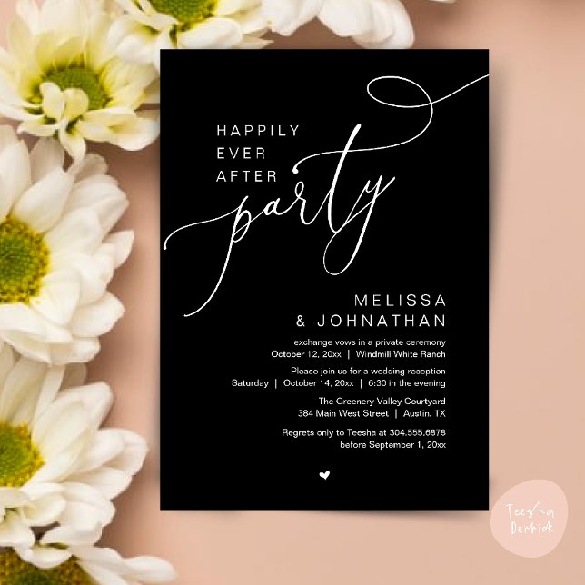 Happily Ever After Party Modern Wedding Reception Invitation (Happily Ever After Party Modern Wedding Reception Dinner Brunch Lunch Invites card PDF Classy Black)