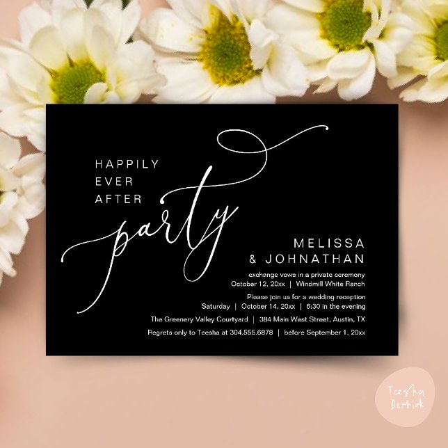 Happily Ever After Party Modern Wedding Reception Invitation (Happily Ever After Party Modern Wedding Reception Dinner Brunch Lunch Invites card PDF Classy Black)