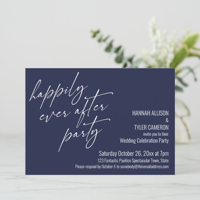 Happily Ever After Party Navy Blue Reception Invitation (Standing Front)