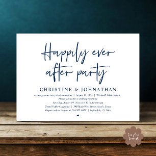 Happily Ever After Party, Navy Wedding Elopement Invitation