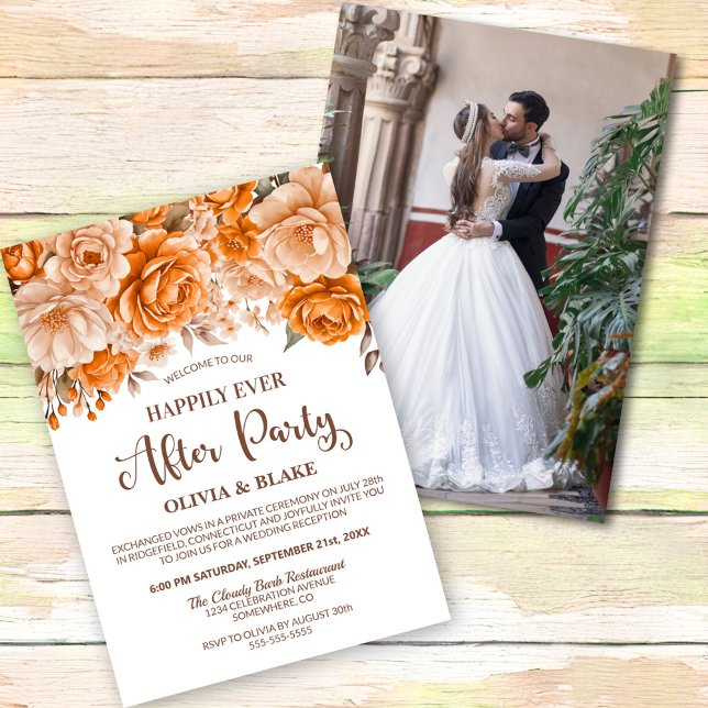Happily Ever After Party Orange Floral Reception Invitation (Creator Uploaded)