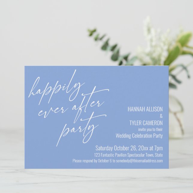 Happily Ever After Party Periwinkle Blue Reception Invitation (Standing Front)