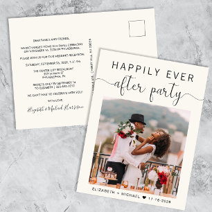 Happily Ever After Party Photo Cream Wedding Announcement Postcard