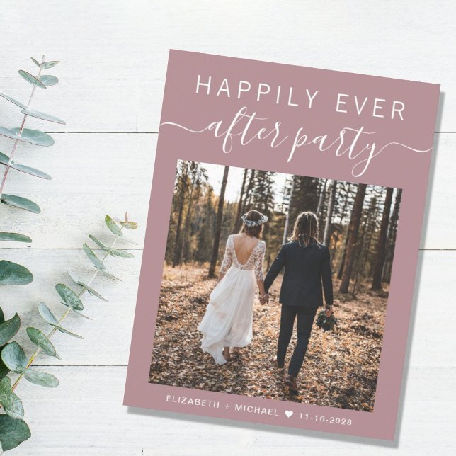 Happily Ever After Party Photo Dusty Rose Wedding Announcement Postcard (Creator Uploaded)