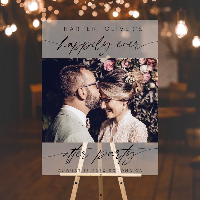 Happily Ever After Party Photo Frosted Wedding Acrylic Sign (Creator Uploaded)