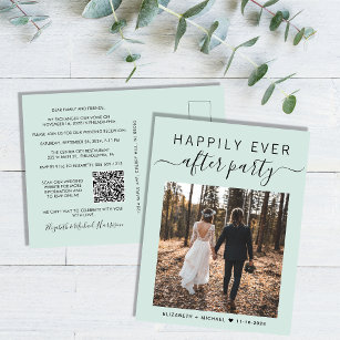 Happily Ever After Party Photo QR Code Wedding Announcement Postcard