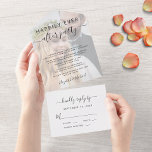 Happily Ever After Party Photo Wedding Reception All In One Invitation<br><div class="desc">Elegant small wedding or elopement announcement and wedding reception all in one invitation. Your wedding day photo is overlayed with "Happily Ever After Party" written in simple modern typography and a chic script with swashes. Customise your wedding announcement and reception invitation. A tear away RSVP postcard provides a convenient and...</div>