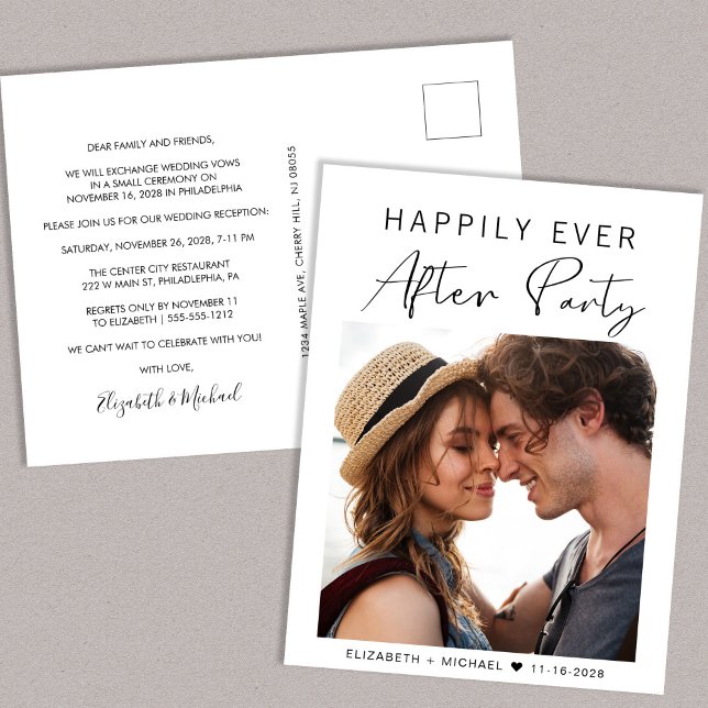 Happily Ever After Party Photo Wedding Reception Announcement Postcard (Creator Uploaded)