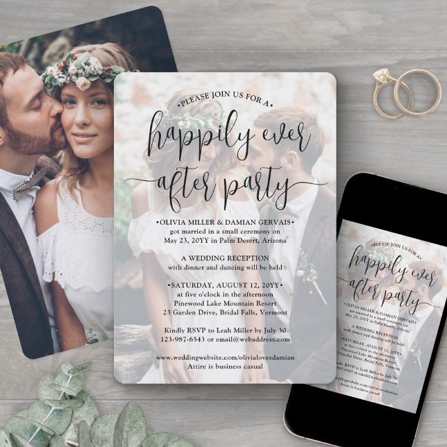 Happily Ever After Party Photo Wedding Reception Invitation (Creator Uploaded)
