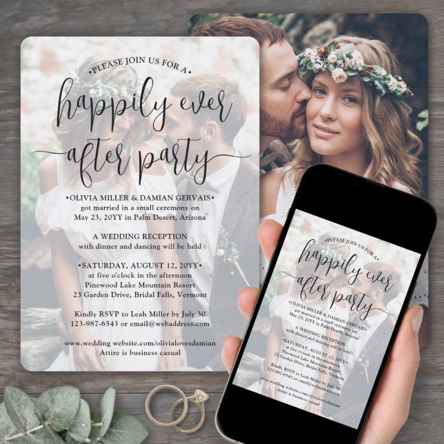 Happily Ever After Party Photo Wedding Reception Invitation (Creator Uploaded)