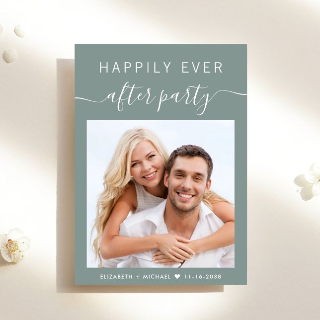 Happily Ever After Party Photo Wedding Reception Invitation (A chic Happily Ever After Party Invitation to set the tone for an unforgettable event)