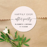 Happily Ever After Party Pink Wedding Reception Classic Round Sticker<br><div class="desc">A modern light pink sticker for your post wedding reception or party invitations,  favours and correspondence with "Happily Ever After Party" in a mix of simple typography and trendy script with swashes,  your names and date.</div>