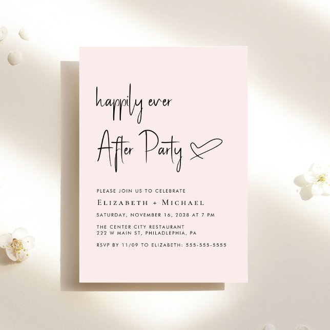 Happily Ever After Party Pink Wedding Reception Invitation (An chic Happily Ever After Party invitation for your wedding celebration)