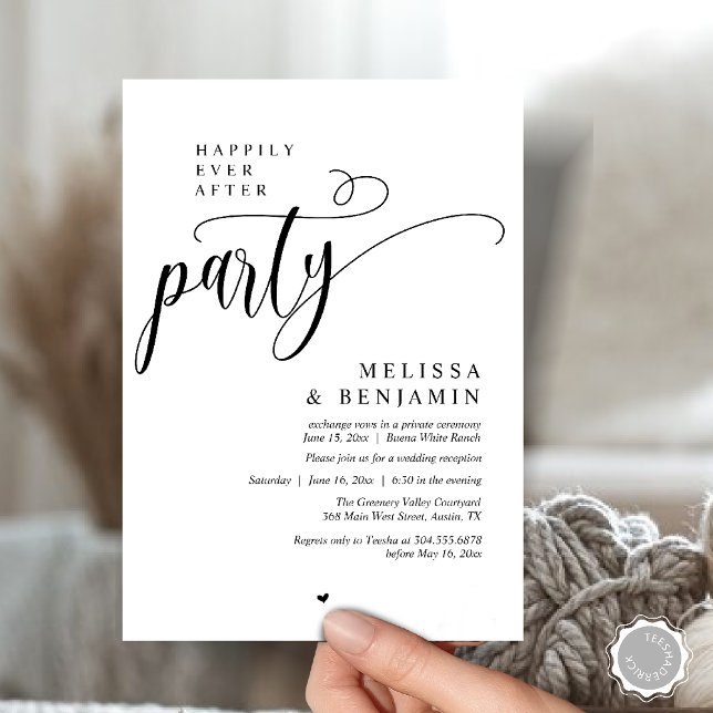 Happily Ever After Party, Reception Modern Minimal Invitation (Happily Ever After Party, Reception Modern Minimal Invitation Card in Black and White)