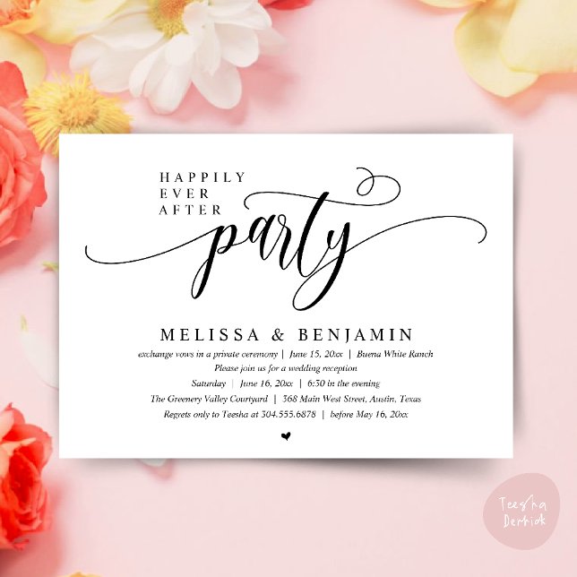 Happily Ever After Party, Reception Modern Minimal Invitation (Happily Ever After Party, Reception Modern Minimal Invitation Card in Black and White)