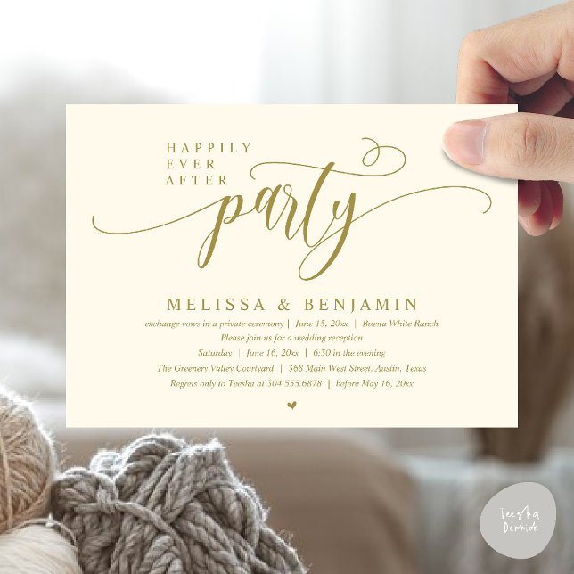 Happily Ever After Party, Reception Modern Minimal Invitation (Happily Ever After Party, Reception Modern Minimal Invitation Card in Yellow Gold)