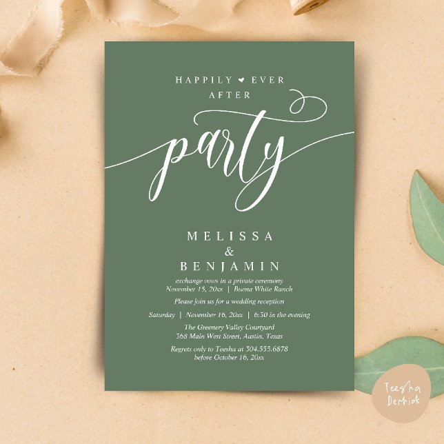 Happily Ever After Party, Reception Modern Minimal Invitation (Happily Ever After Party, Reception Modern Minimal Invitation Card in Sage Green)
