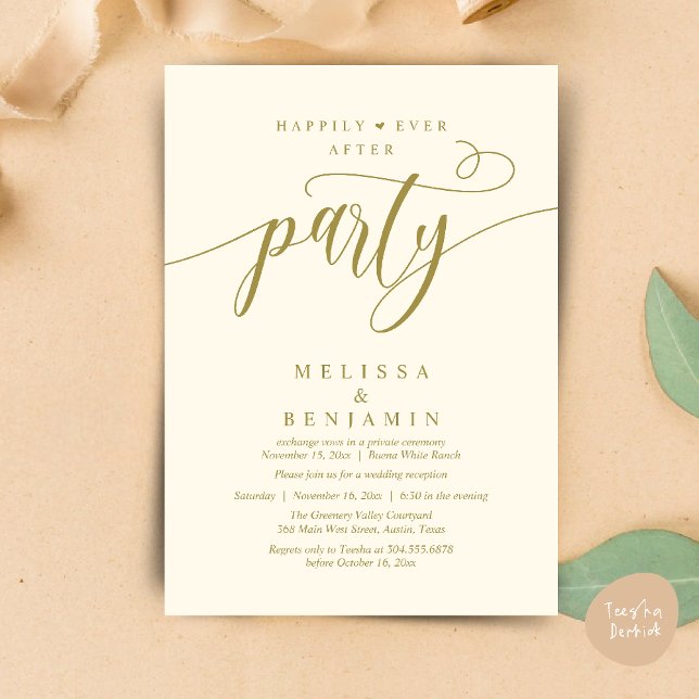 Happily Ever After Party, Reception Modern Minimal Invitation (Happily Ever After Party, Reception Modern Minimal Invitation Card in Yellow Gold)