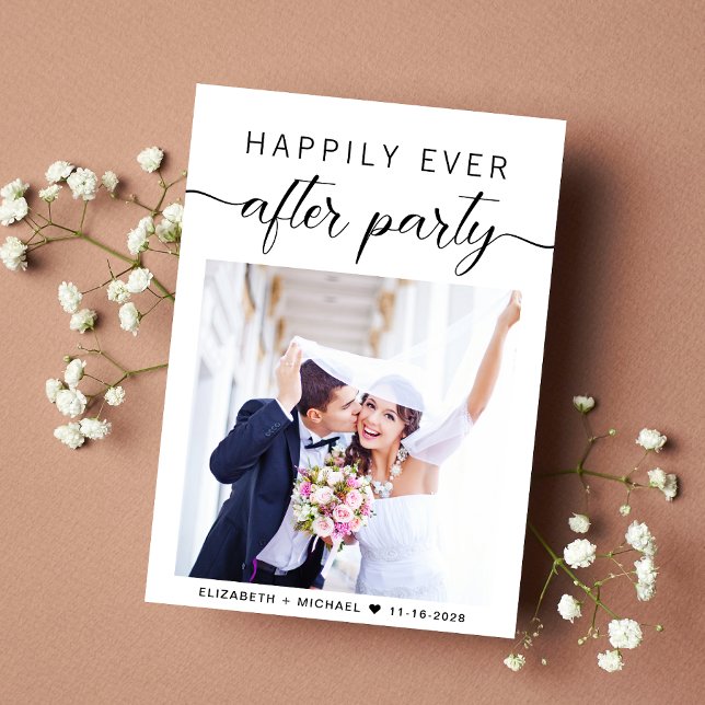 Happily Ever After Party Reception Photo Wedding Announcement (An chic Happily Ever After Party Invitation to celebrate your wedding)