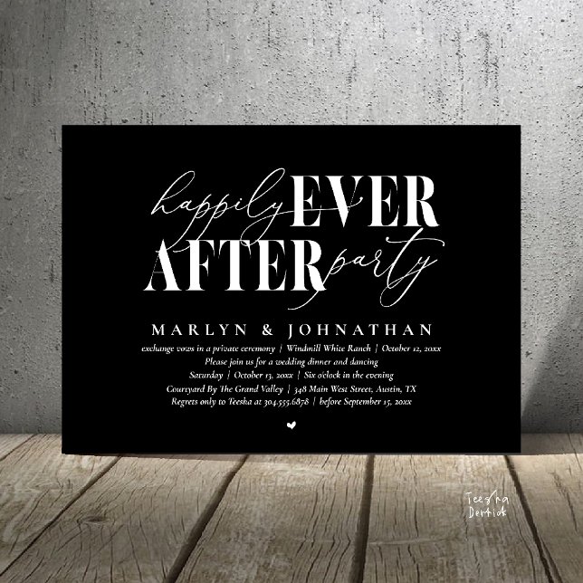 Happily Ever After Party Romance Wedding Reception Invitation (Happily Ever After Party Romance Wedding Reception Dinner Invitation Card in Classy Black)