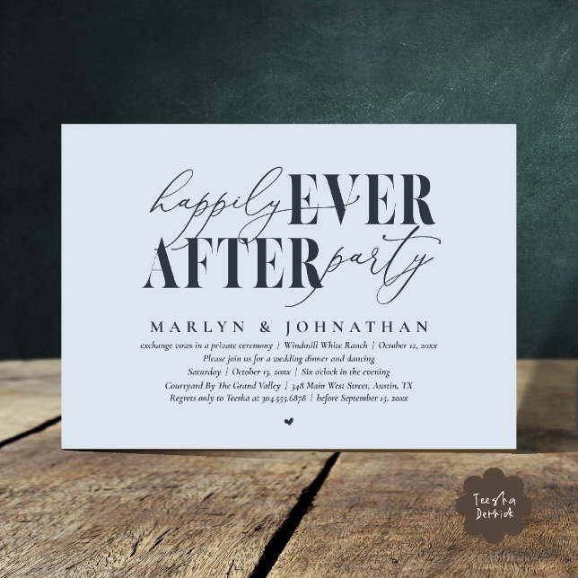 Happily Ever After Party Romance Wedding Reception Invitation (Happily Ever After Party Romance Wedding Reception Dinner Invitation Card in Misty Blue)