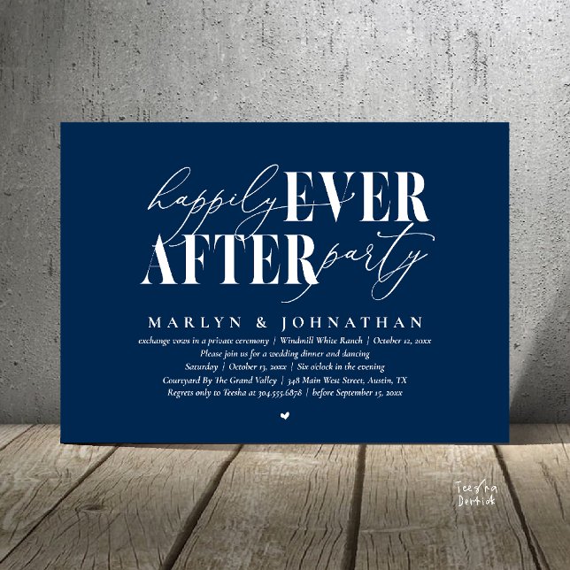 Happily Ever After Party Romance Wedding Reception Invitation (Happily Ever After Party Romance Wedding Reception Dinner Invitation Card in Navy Blue)