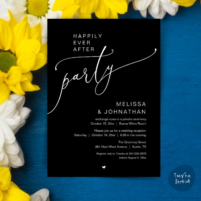 Happily Ever After Party Romance Wedding Reception Invitation (Happily Ever After Party Romance Wedding Reception Invitation card in black and white)