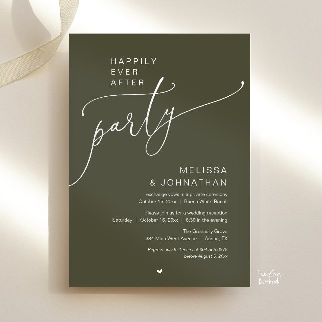 Happily Ever After Party Romance Wedding Reception Invitation (Happily Ever After Party Romance Wedding Reception Invitation card in olive green)