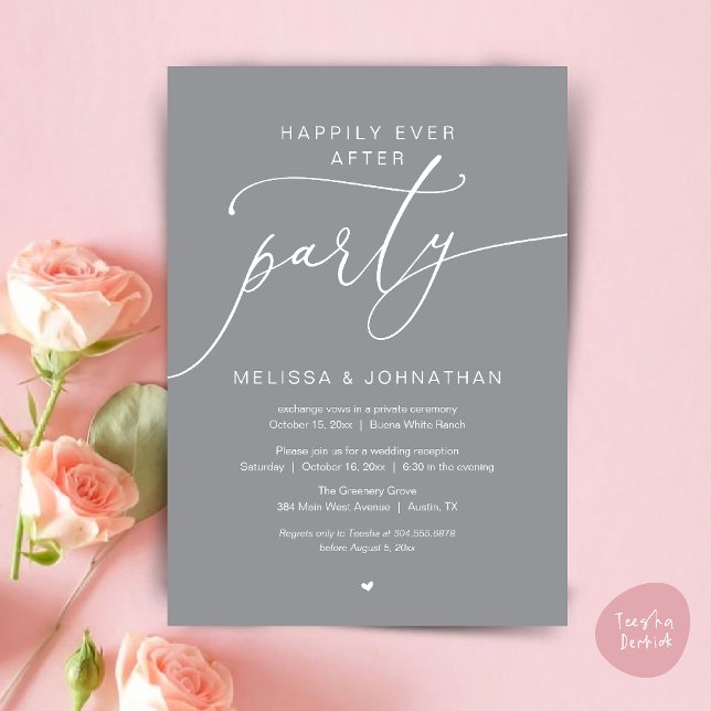 Happily Ever After Party Romance Wedding Reception Invitation (Happily Ever After Party Romance Wedding Reception Invitation card in chill grey)
