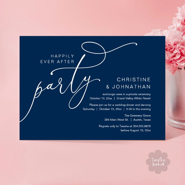 Happily Ever After Party, Romantic Dinner Dancing Invitation (Happily Ever After Party, Romantic Modern Elopement Dinner Dancing Invites Card PDF Navy Blue)