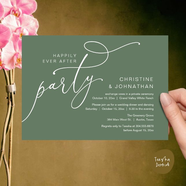 Happily Ever After Party, Romantic Dinner Dancing Invitation (Happily Ever After Party, Romantic Modern Elopement Dinner Dancing Invites Card PDF Sage Green)