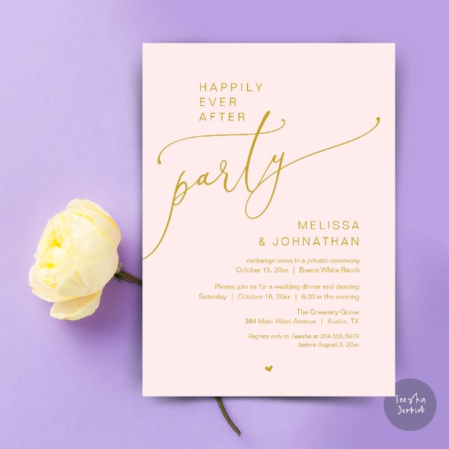 Happily Ever After Party Romantic Wedding Dinner Invitation (Happily Ever After Party Romantic Wedding Dinner Invitation Card in Blush Yellow Gold)