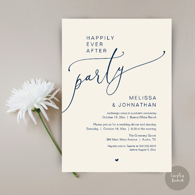 Happily Ever After Party Romantic Wedding Dinner Invitation (Happily Ever After Party Romantic Wedding Dinner Invitation Card in Navy Blue and Ivory)