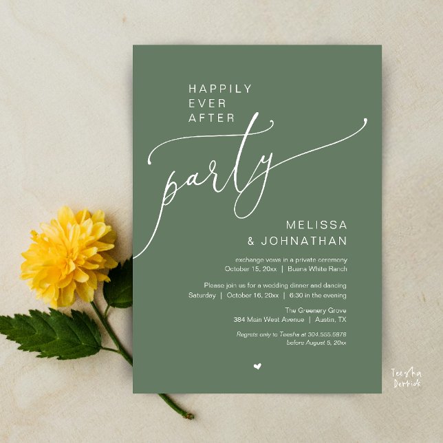 Happily Ever After Party Romantic Wedding Dinner Invitation (Happily Ever After Party Romantic Wedding Dinner Invitation Card in Sage Green)