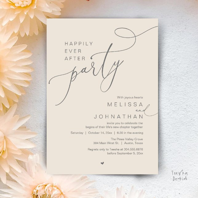 Happily Ever After Party, Romantic Wedding Dinner Invitation (Happily Ever After Party, Romantic Wedding Reception Dinner Invitation Card in Cream Grey)