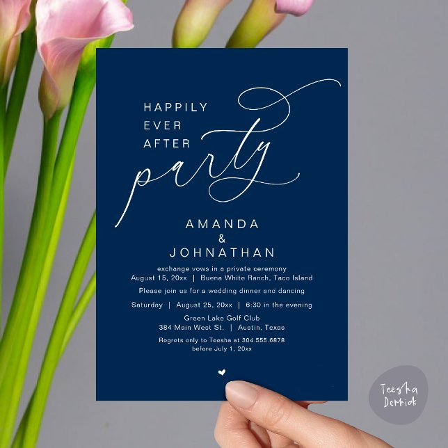 Happily Ever After Party, Romantic Wedding Dinner Invitation (Happily Ever After Party, Modern Romantic Wedding Dinner Invitation Card, PDF, Navy Blue)
