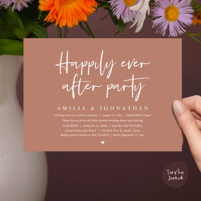 Happily Ever After Party, Romantic Wedding Dinner Invitation (Happily Ever After Party, After the wedding celebration Romantic Dinner Invites PDF Earthy Brown)