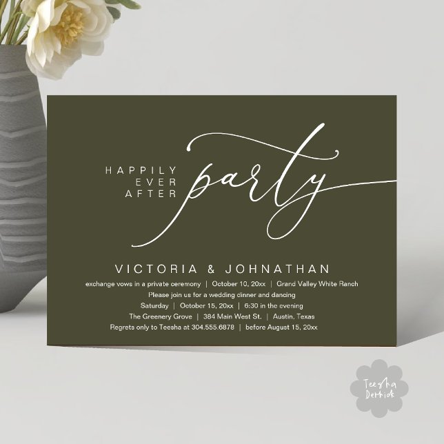 Happily Ever After Party, Romantic Wedding Dinner Invitation (Happily Ever After Party, Romantic Wedding Dinner Invitation Card PDF aesthetic Rustic Sage Green)