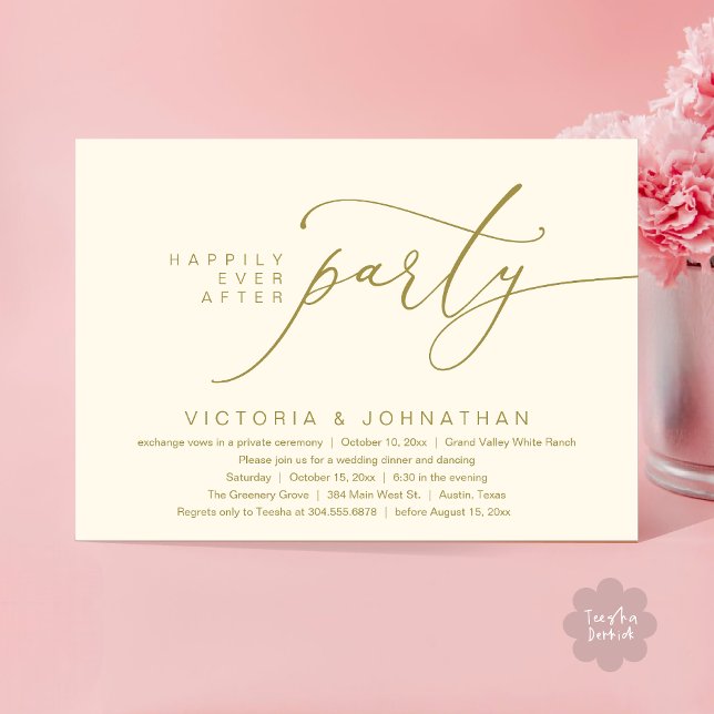 Happily Ever After Party, Romantic Wedding Dinner Invitation (Happily Ever After Party, Romantic Wedding Dinner Invitation Card PDF aesthetic Yellow Gold)