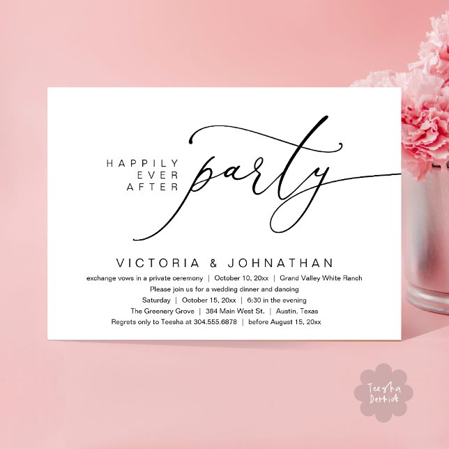 Happily Ever After Party, Romantic Wedding Dinner Invitation (Happily Ever After Party, Romantic Wedding Dinner Invitation Card PDF aesthetic Classy White Black)
