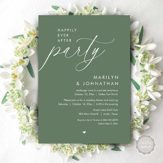 Happily Ever After Party, Romantic Wedding Dinner Invitation (Happily Ever After Party, Modern Romantic Wedding Dinner Invitation Card, PDF, in Forest Sage Green)