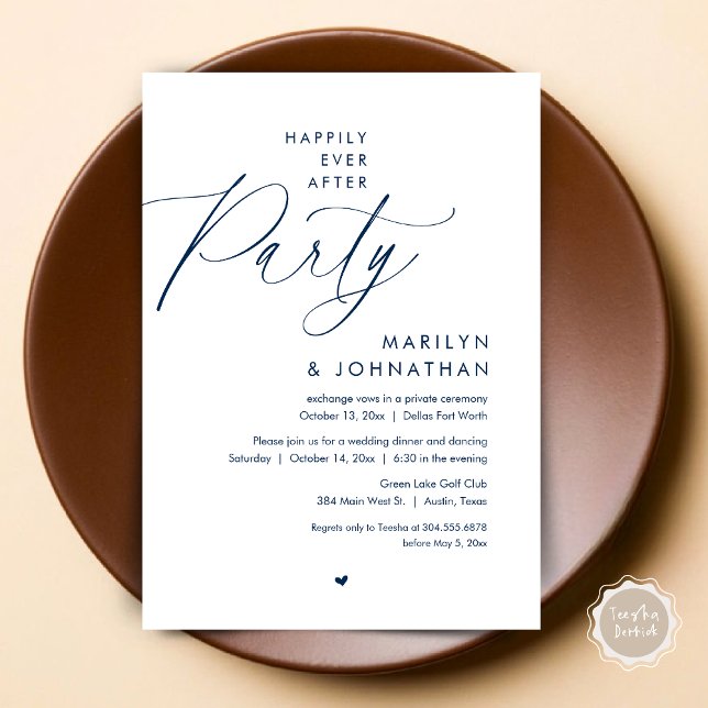 Happily Ever After Party, Romantic Wedding Dinner Invitation (Happily Ever After Party, Modern Romantic Wedding Dinner Invitation Card, PDF, in Navy Blue)