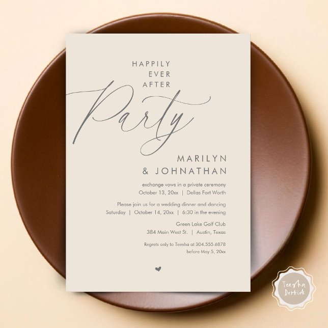 Happily Ever After Party, Romantic Wedding Dinner Invitation (Happily Ever After Party, Modern Romantic Wedding Dinner Invitation Card, PDF, in Dark Grey Cream)