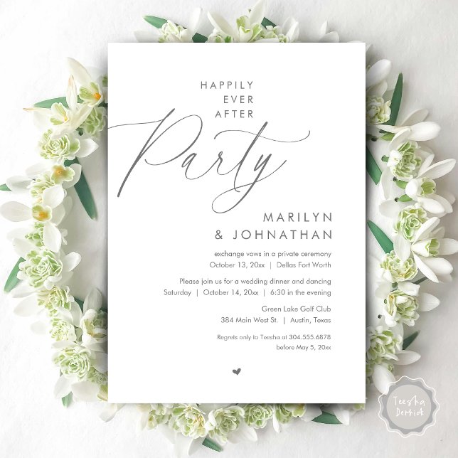 Happily Ever After Party, Romantic Wedding Dinner Invitation (Happily Ever After Party, Modern Romantic Wedding Dinner Invitation Card, PDF, in Dark Grey Cream)